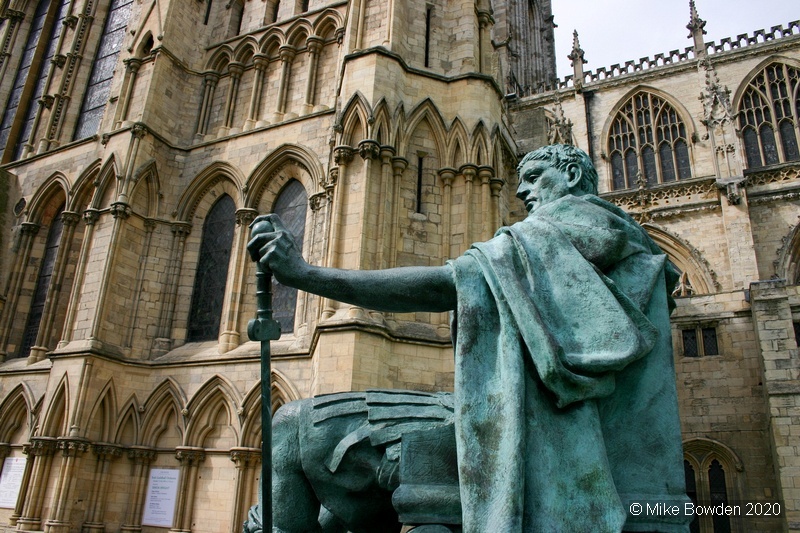 Yorkshire.  York Minster with Roman Statue.