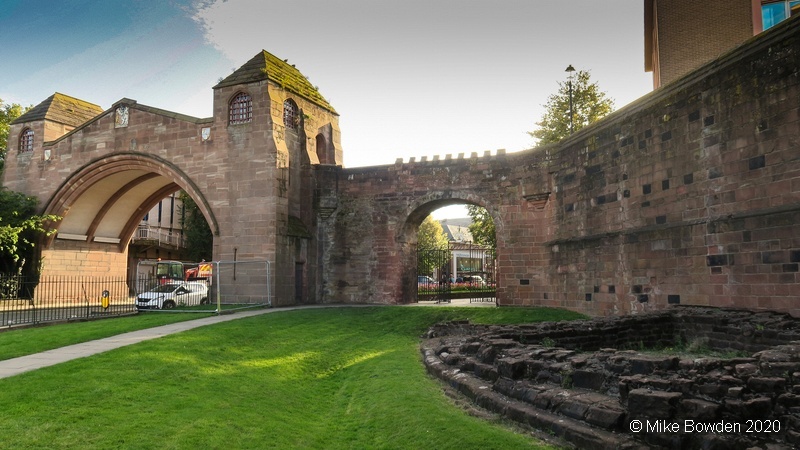 Cheshire.  Chester, City walls, Roman in foreground.