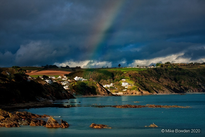 Cornwall.  Stormy rainbow at Looe